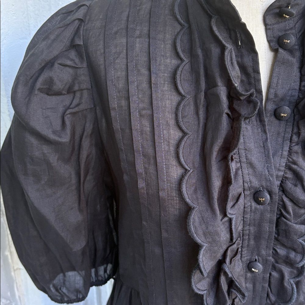 Zimmerman black linen dress with ruffled neck line - Picture 2 of 6